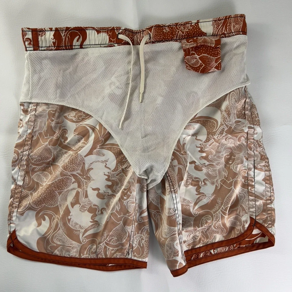 American Eagle Swim Trunks‎ Men’s Brown Pattern Board Shorts Tropical Beach Sz.M